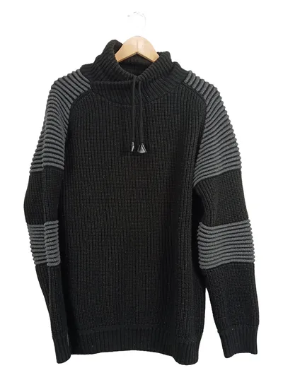 Carisma Herren Pullover Stehkragen Strickmuster Schwarz XL