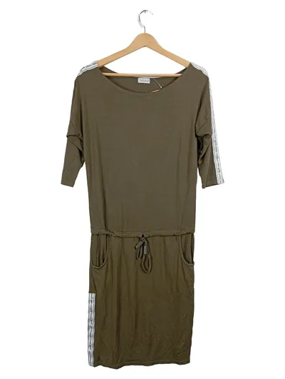 NUMOCO Damen Freizeitkleid Oliv Gr. S Viskose Casual Kleid mit Taschen