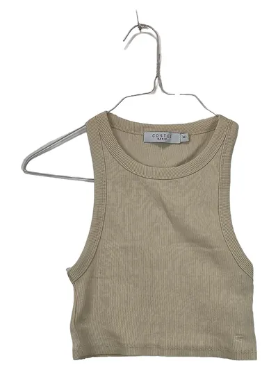 Costes Basic Damen Crop Tanktop Gr. 34 XS Beige Rippstrick