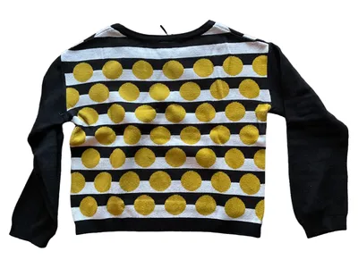 QIÉRO! Pullover Damen Gr. 36 S Punkte Streifen Strick Baumwollmix Schwarz Gelb