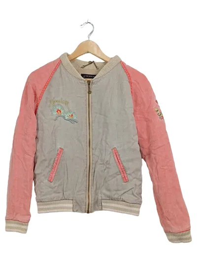 Tigerhill Damen Bomberjacke Gr. S Grau Rosa Tencel Stickerei Vintage