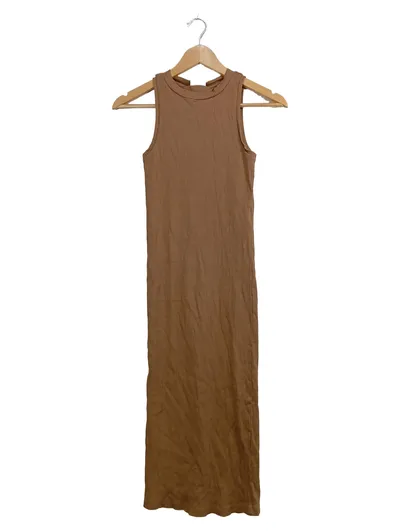 AWARE BY VERO MODA Strickkleid Midi Rippstrick Kleid Braun Gr. 34 XS Baumwolle