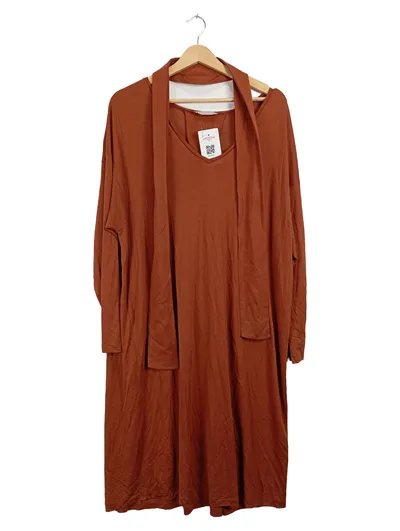 Stefanel Damen Freizeitkleid Gr. 40/L Braun Lyocell Bindegürtel