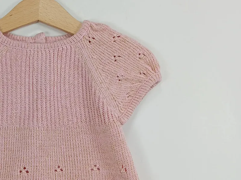 Anni for friends Baby Strickpullover Gr. 62 Rosa Lochmuster Glitzer 3