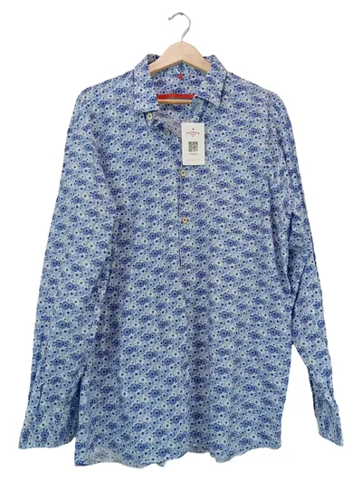 Signum Herren Freizeithemd Blumenmuster Gr. 50/L Langarm Blau Casual