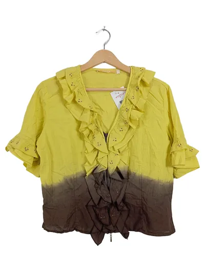 BiBA Damen Bluse Gr. 38 M Gelb Braun Farbverlauf Rüschen Bohemian