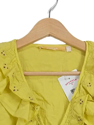 BiBA Damen Bluse Gr. 38 M Gelb Braun Farbverlauf Rüschen Bohemian