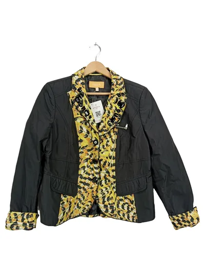 BiBA Damen Blazer Gr. 40 Schwarz Gelb Animal-Print Strasssteine