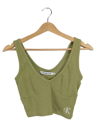 Calvin Klein Jeans Damen Crop Top Gr. 34/XS Oliv Rippstrick Baumwolle