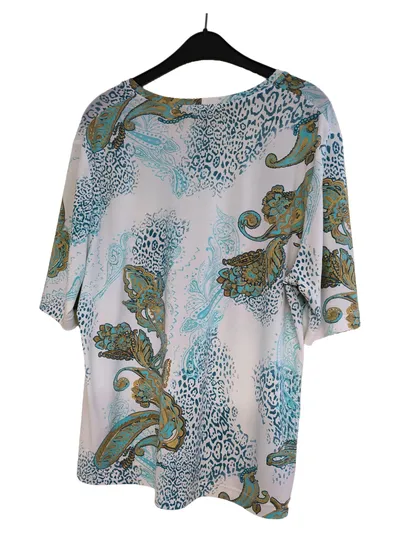 AZ Modell Damen T-Shirt Gr. 44 Paisley Leopard Türkis Gold Weiß