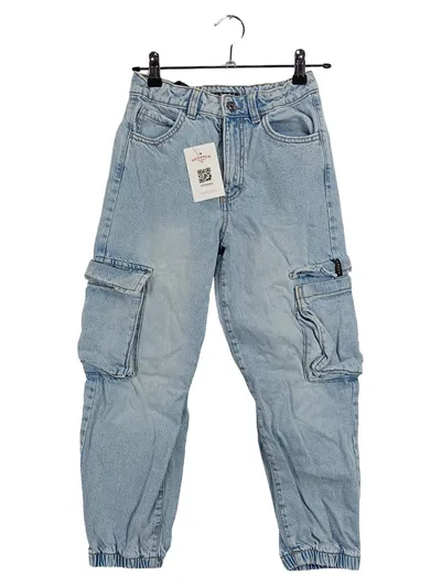 SISLEY Cargo Jeans Jogger Kinder Mädchen Gr. 140 Hellblau Baumwolle