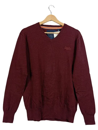 Superdry Pullover Herren Strickpullover Gr. 40 Rot Baumwolle Kaschmir Logo Basic
