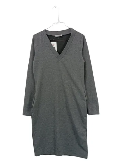 Tessita Damen Freizeitkleid V-Ausschnitt Langarm Grau Gr. M