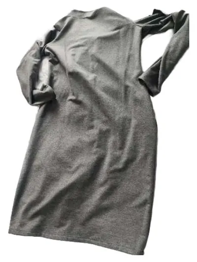 Tessita Damen Freizeitkleid V-Ausschnitt Langarm Grau Gr. M