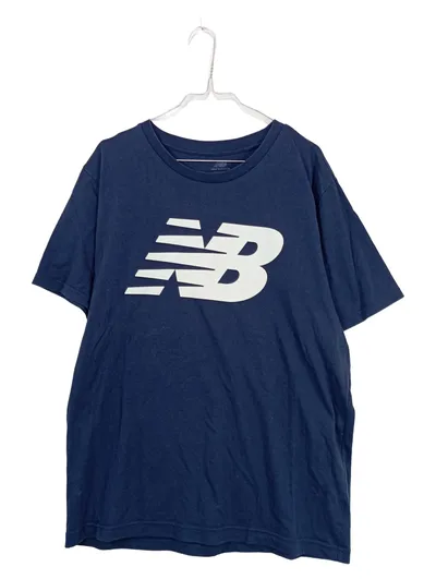 New Balance T-Shirt Herren Gr. XL 42 Blau Logo-Print Baumwolle Sportshirt