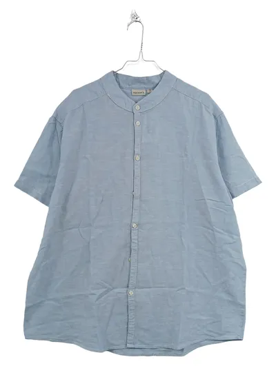 Watson's Herren Freizeithemd Kurzarm Stehkragen Blau Leinen 3XL