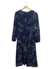 Apricot Damen Kleid Gr. 38 M Langarm Blumenmuster Navy Blau Midi 1
