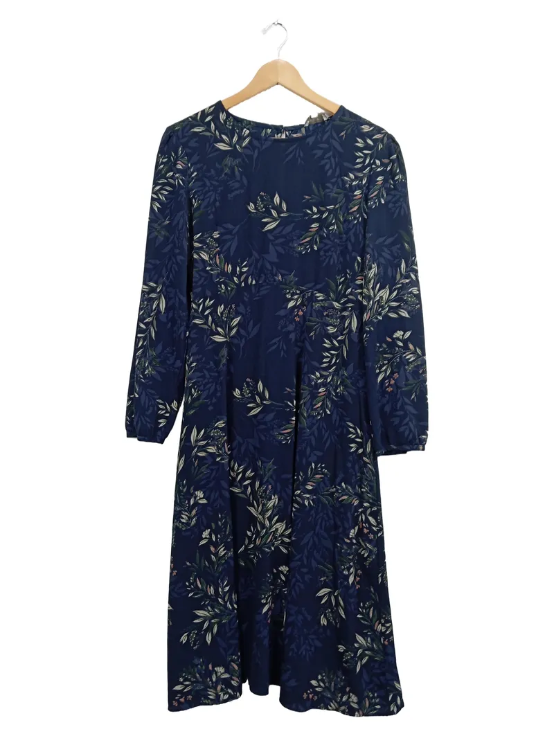 Apricot Damen Kleid Gr. 38 M Langarm Blumenmuster Navy Blau Midi 1