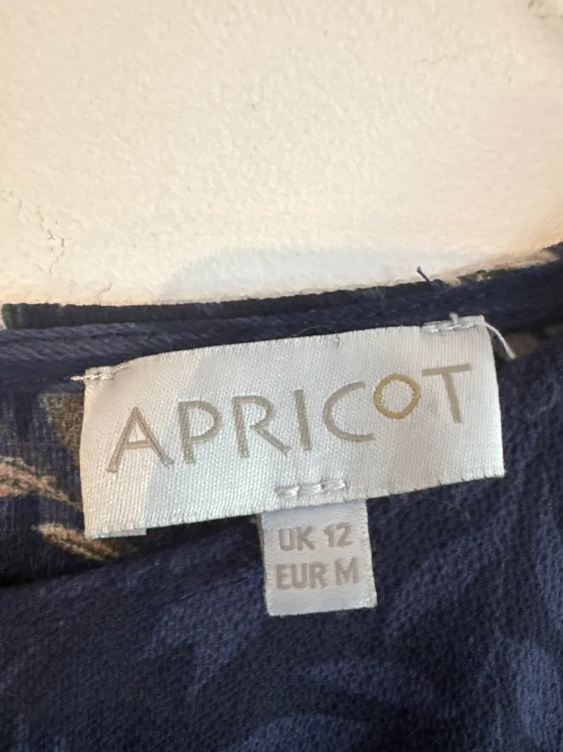 Apricot Damen Kleid Gr. 38 M Langarm Blumenmuster Navy Blau Midi 3