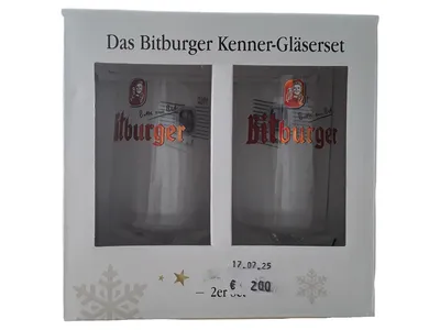 Bitburger Kenner-Gläserset 2er Bierglas Logo Klassisch Transparent 14cm