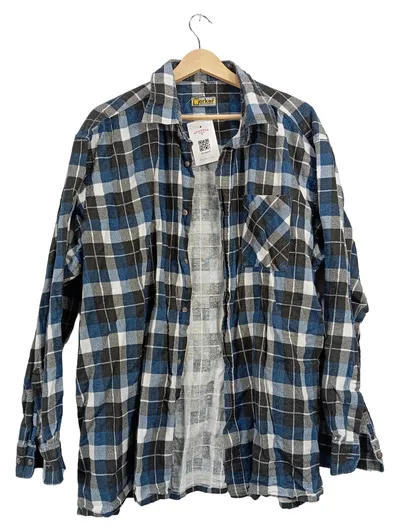 WORKER Flanellhemd Herren 3XL Karohemd Blau Baumwolle Langarm Casual