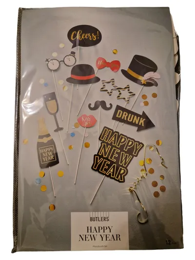 BUTLERS Happy New Year Photobooth Set 12tlg Silvester Party Foto Zubehör