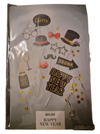 BUTLERS Partydeko Schriftzug Glitzer Set Holz Papier Silvester Glamour 1