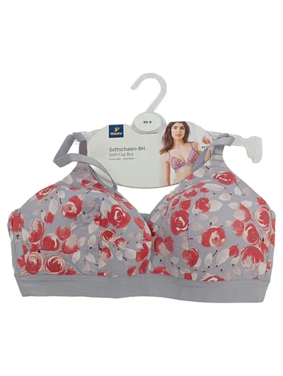 Tchibo Softschalen-BH Damen 85D Grau Blumenmuster ohne Bügel Soft-Cup