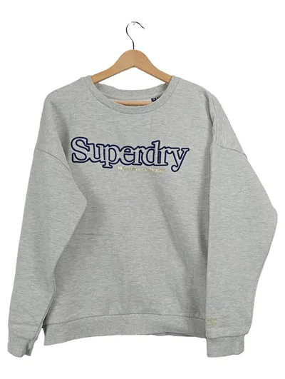 Superdry Damen Sweatshirt Pullover Gr. 42/XL Grau Logo Stickerei