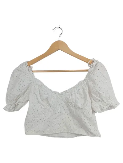 Alcott Damen Bluse Lochstickerei Puffärmel Weiß Gr. 40/L Crop Top