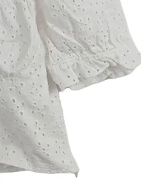 Alcott Damen Bluse Lochstickerei Puffärmel Weiß Gr. 40/L Crop Top 3