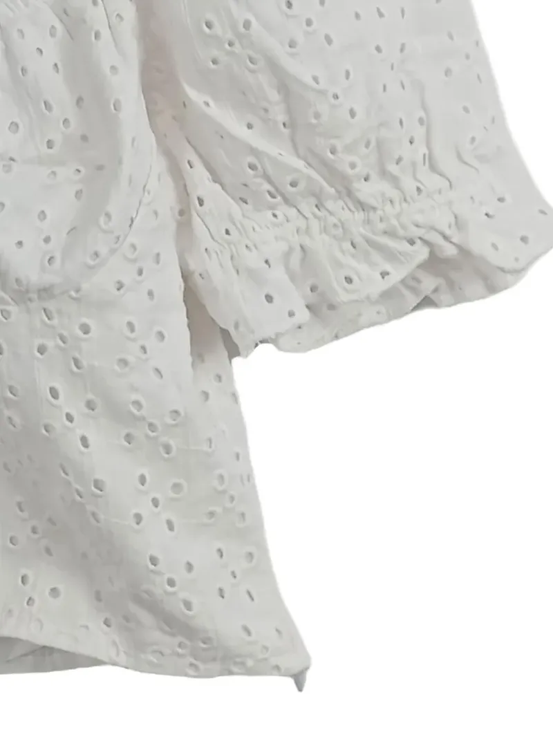 Alcott Damen Bluse Lochstickerei Puffärmel Weiß Gr. 40/L Crop Top 3