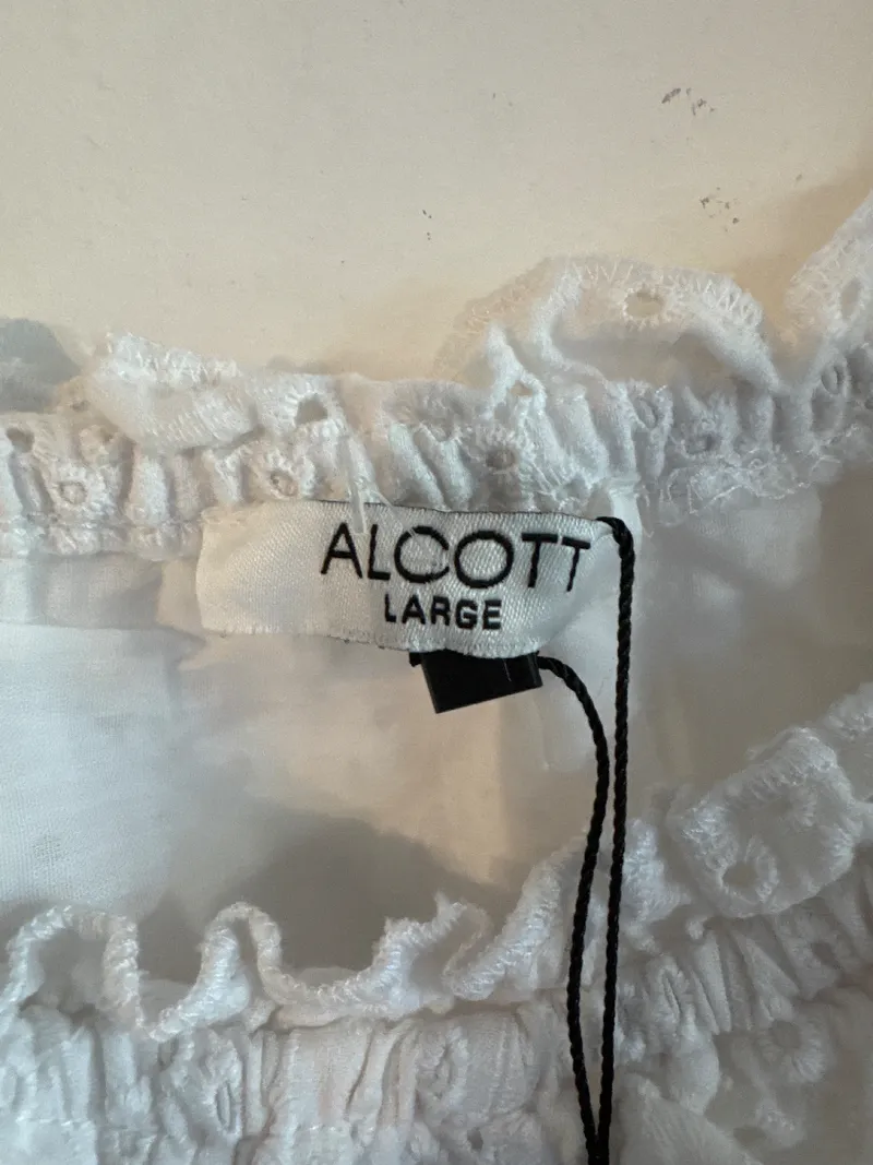 Alcott Damen Bluse Lochstickerei Puffärmel Weiß Gr. 40/L Crop Top 4