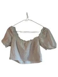 Alcott Damen Bluse Lochstickerei Puffärmel Weiß Gr. 40/L Crop Top 5