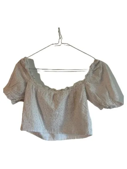 Alcott Damen Bluse Lochstickerei Puffärmel Weiß Gr. 40/L Crop Top 5