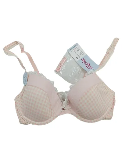 BeeDees Damen BH 70C Rosa Kariert Spitze Bügel-BH Dessous NEU