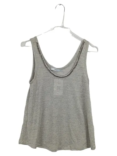 Mango Suit Damen Top Gr. XS grau meliert Perlenbesatz elegant