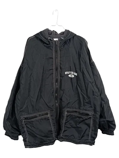 Replay Black Jeans Herren Windjacke Schwarz Kapuze Gr. XL Streetwear