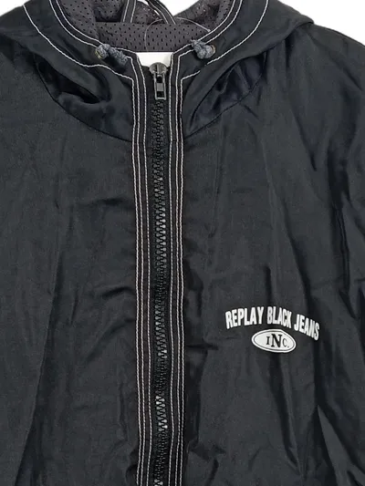 Replay Black Jeans Herren Windjacke Schwarz Kapuze Gr. XL Streetwear
