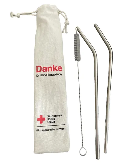 Edelstahl Trinkhalm Set 2 Strohhalme mit Reinigungsbürste & Stoffbeutel