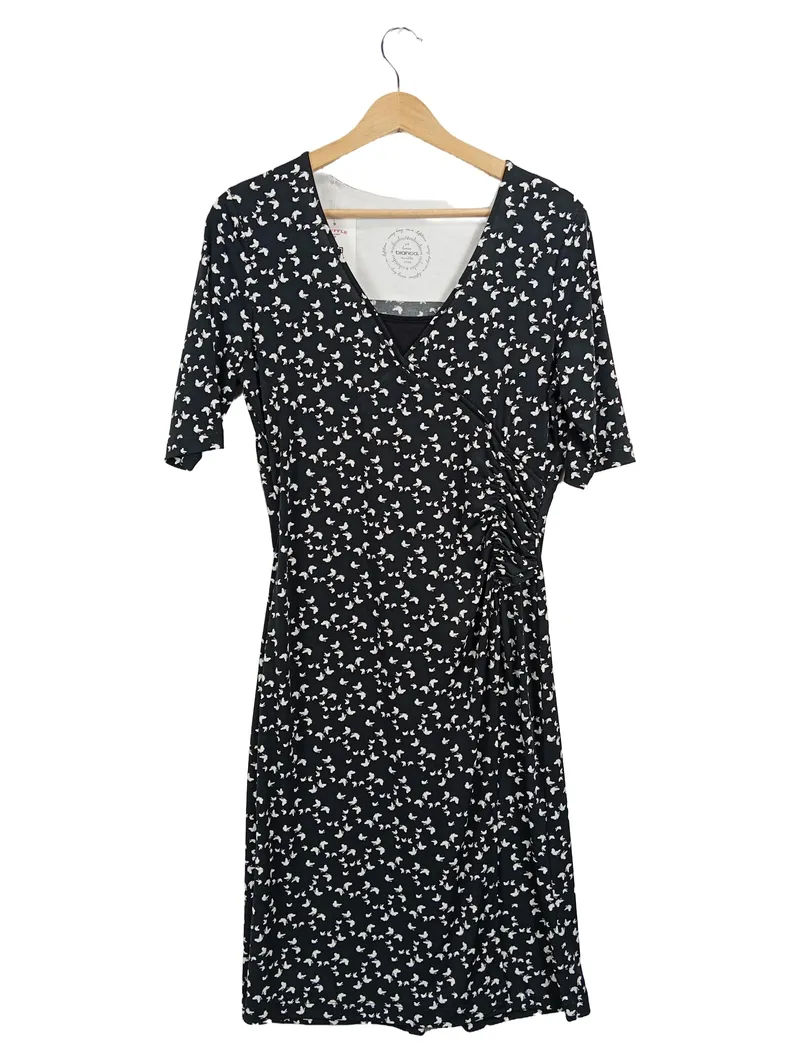 BIANCA Damen Wickelkleid Schmetterlinge Schwarz Weiß Gr. 40/L 1