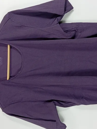 Gina Laura Damen T-Shirt Gr. 42/XL Lila Rippstrick Basic Kurzarm