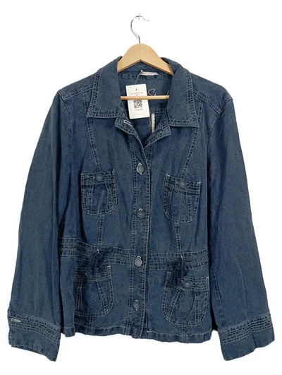 LA STRADA Damen Jeansjacke Gr. 44 Blau Baumwolle Casual