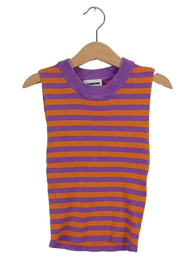 Noisy May Damen Pullunder Strickweste Gr. XS gestreift Lila Orange
