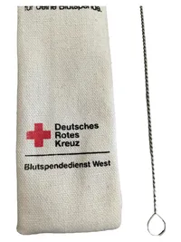 Edelstahl Trinkhalm Set 2 Strohhalme mit Reinigungsbürste & Stoffbeutel DRK 2
