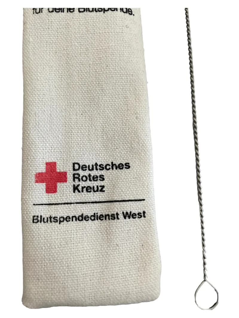 Edelstahl Trinkhalm Set 2 Strohhalme mit Reinigungsbürste & Stoffbeutel DRK 2