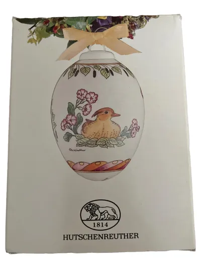 Hutschenreuther DAS EI '98 Ole Winther Porzellan Dekodose Vogel Blumen 6cm