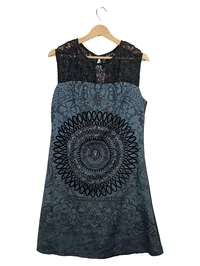 Desigual Damen Kleid Gr. 40 Mandala Muster Spitze Blau Festlich 1