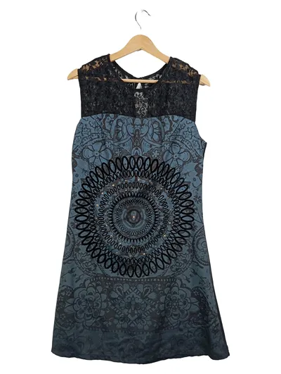 Desigual Damen Kleid Gr. 40 Mandala Muster Spitze Blau Festlich
