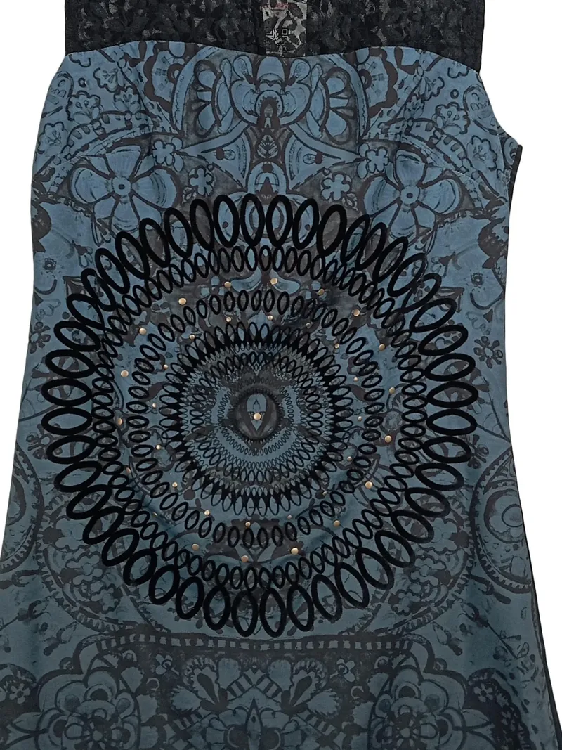 Desigual Damen Kleid Gr. 40 Mandala Muster Spitze Blau Festlich 3